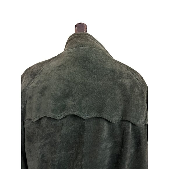 Vintage Green Suede Bomber Jacket Size 12 Plaid Lining Authentic Imports Inc Mad - Picture 11 of 15